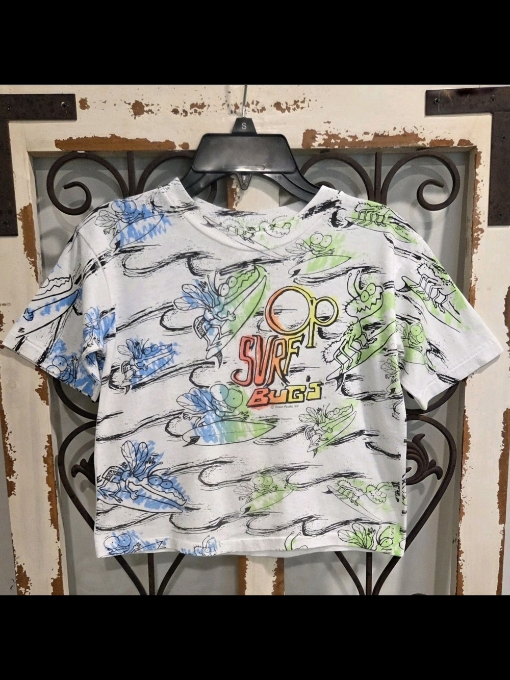 Vintage OP Surf Bugs All Over Print Graphic T Shirt Youth L/XL White 90s Surf